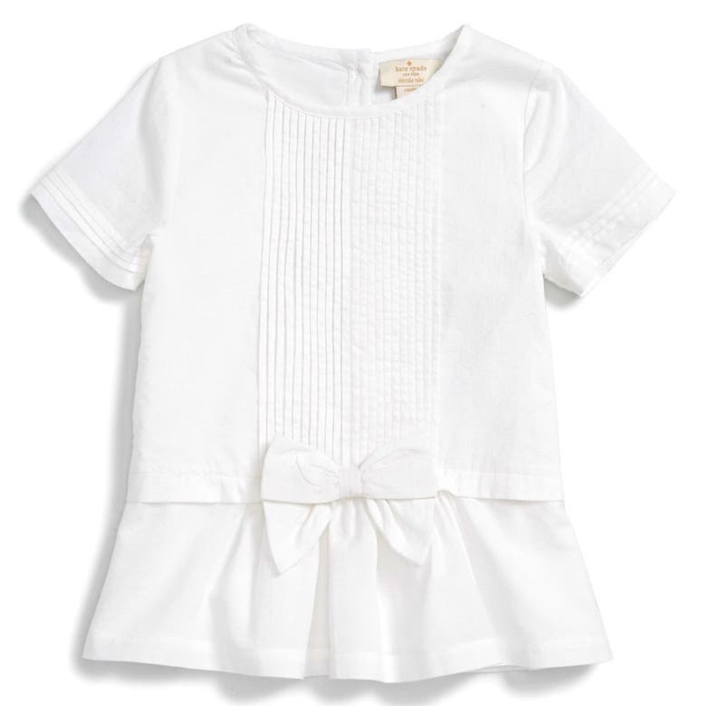 Kate Spade Girls white pintuck bow top, size 5
